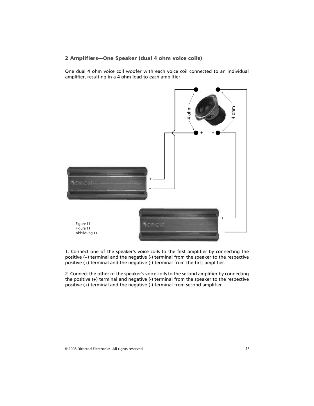 Orion Car Audio HCCA104, HCCA122, HCCA152, HCCA154, HCCA102, HCCA124 owner manual Amplifiers-One Speaker dual 4 ohm voice coils 