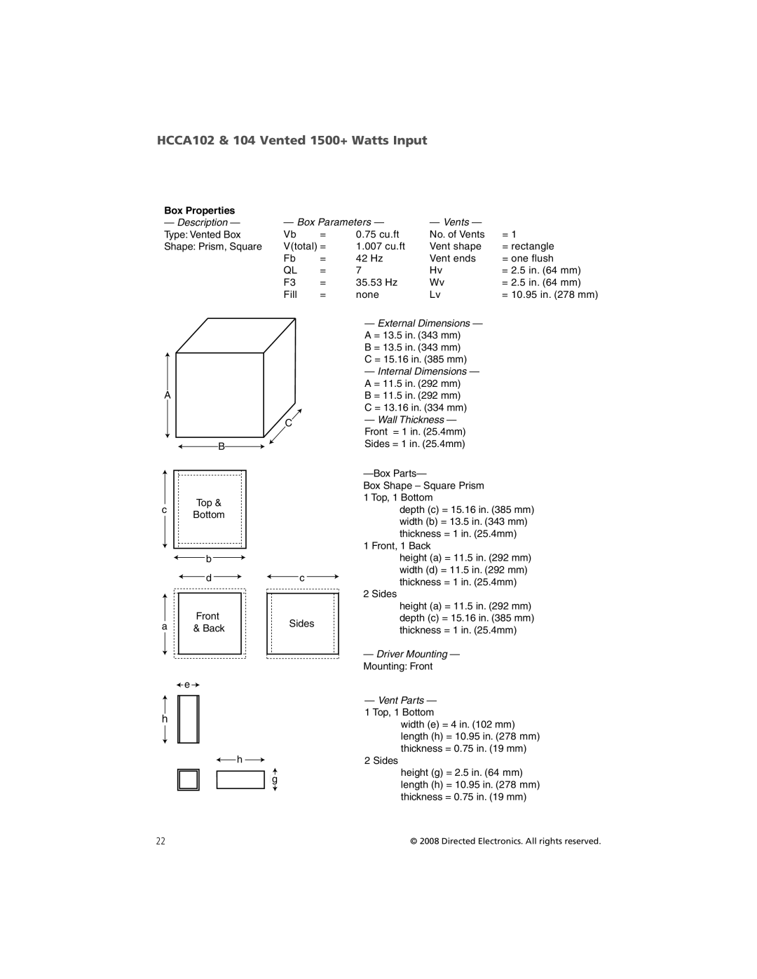 Orion Car Audio HCCA124, HCCA122, HCCA152, HCCA154, HCCA104 owner manual HCCA102 & 104 Vented 1500+ Watts Input 