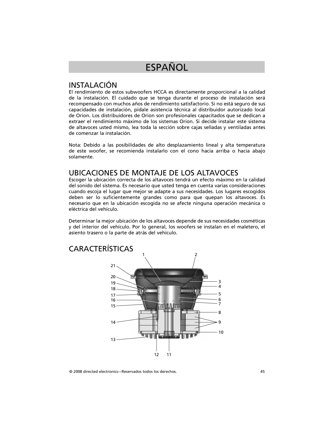 Orion Car Audio HCCA104, HCCA122, HCCA152, HCCA154, HCCA102, HCCA124 owner manual Instalación, Características 