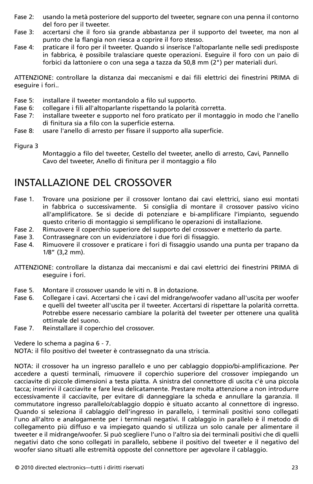 Orion Car Audio HCCA62, HCCA52 owner manual Installazione DEL Crossover 