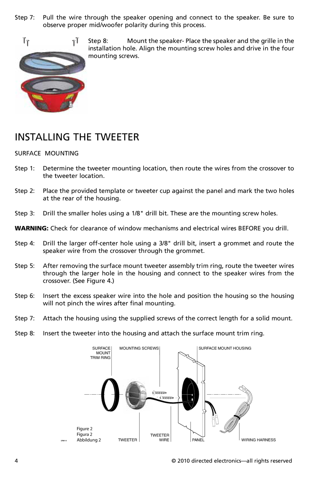 Orion Car Audio HCCA52, HCCA62 owner manual Installing the Tweeter, Surface Mounting 