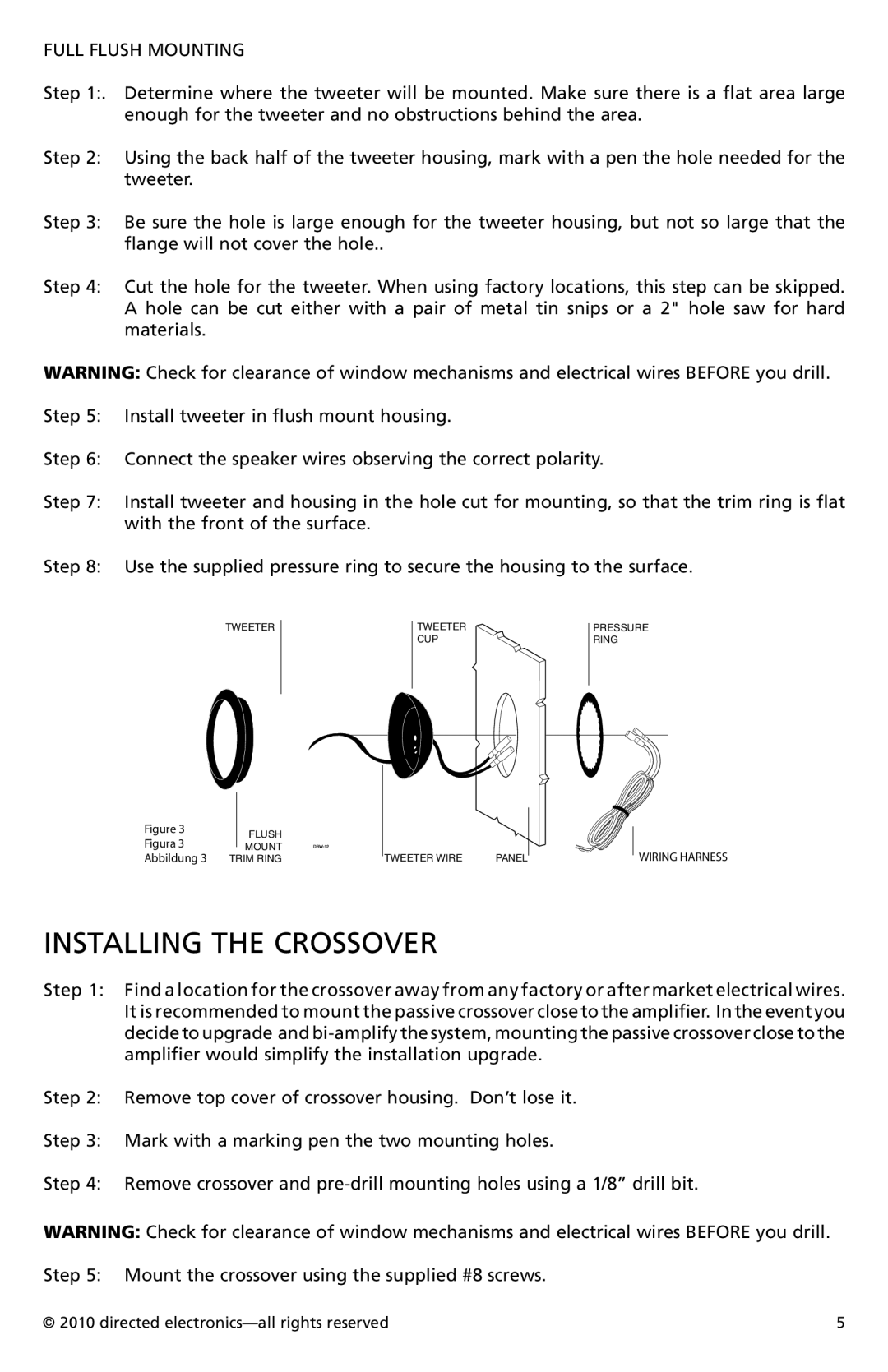 Orion Car Audio HCCA62, HCCA52 owner manual Installing the Crossover, Full Flush Mounting 