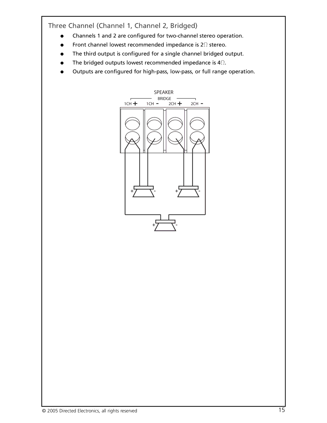 Orion Car Audio HP-2800, HP-4800 manual Three Channel Channel 1, Channel 2, Bridged 