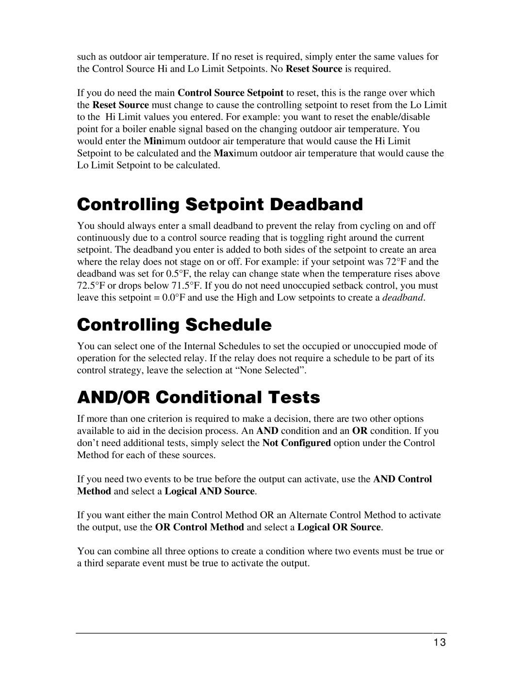 Orion Car Audio OE331-21 manual Controlling Setpoint Deadband, Controlling Schedule, AND/OR Conditional Tests 