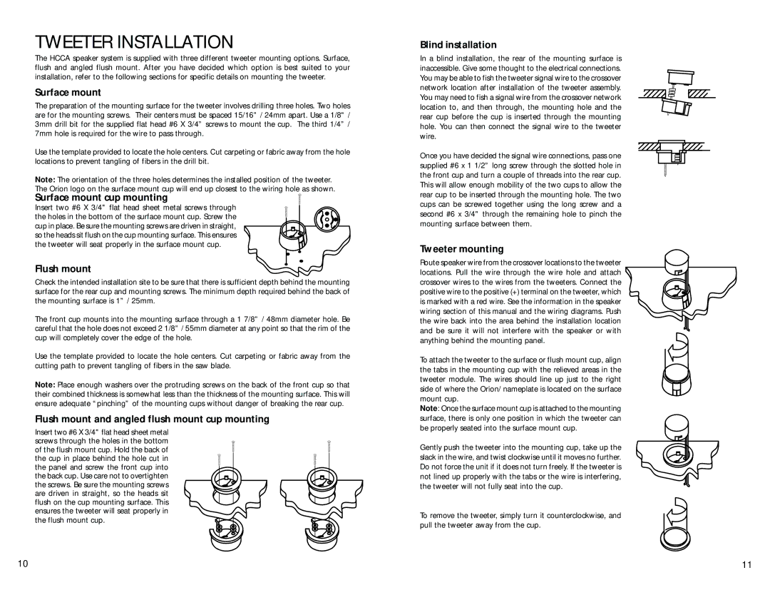 Orion Car Audio Orion HCCA Competition manual Tweeter Installation 