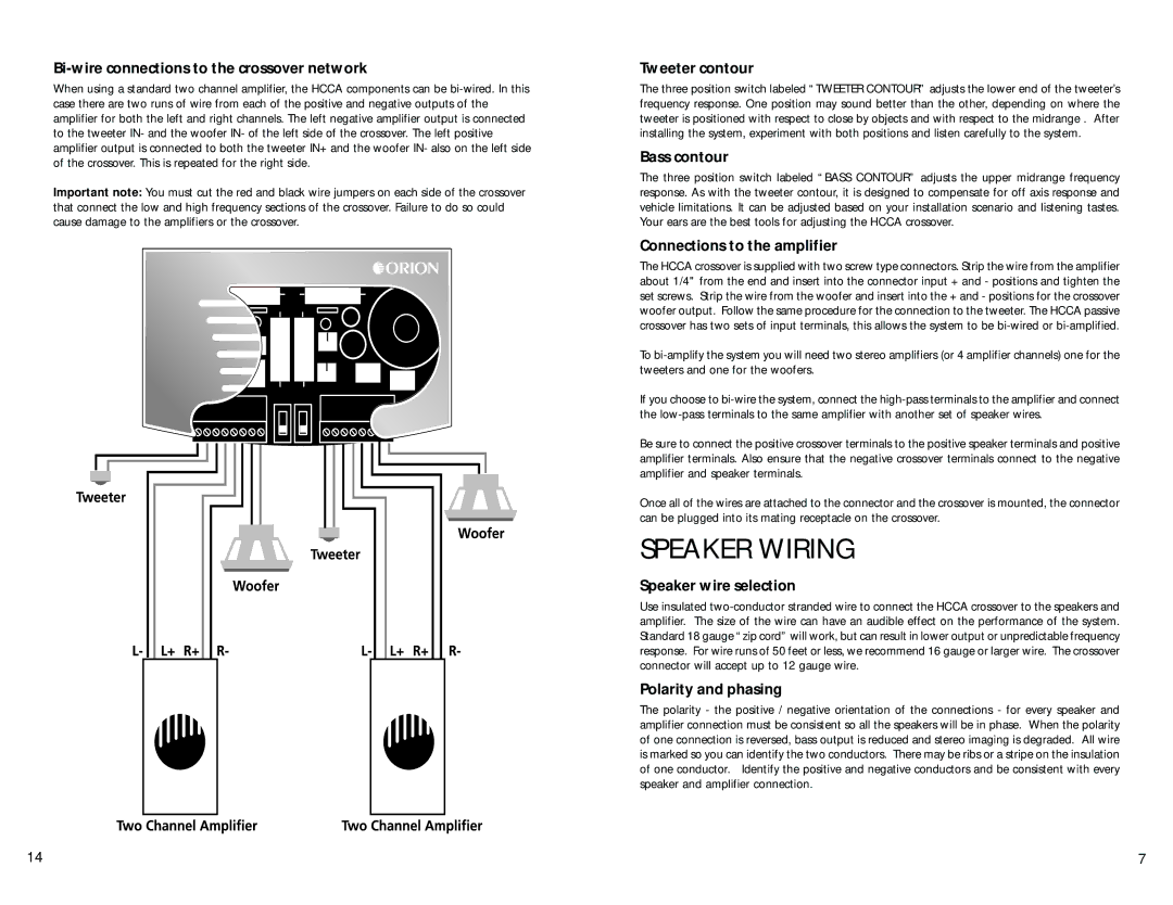 Orion Car Audio Orion HCCA Competition manual Speaker Wiring 