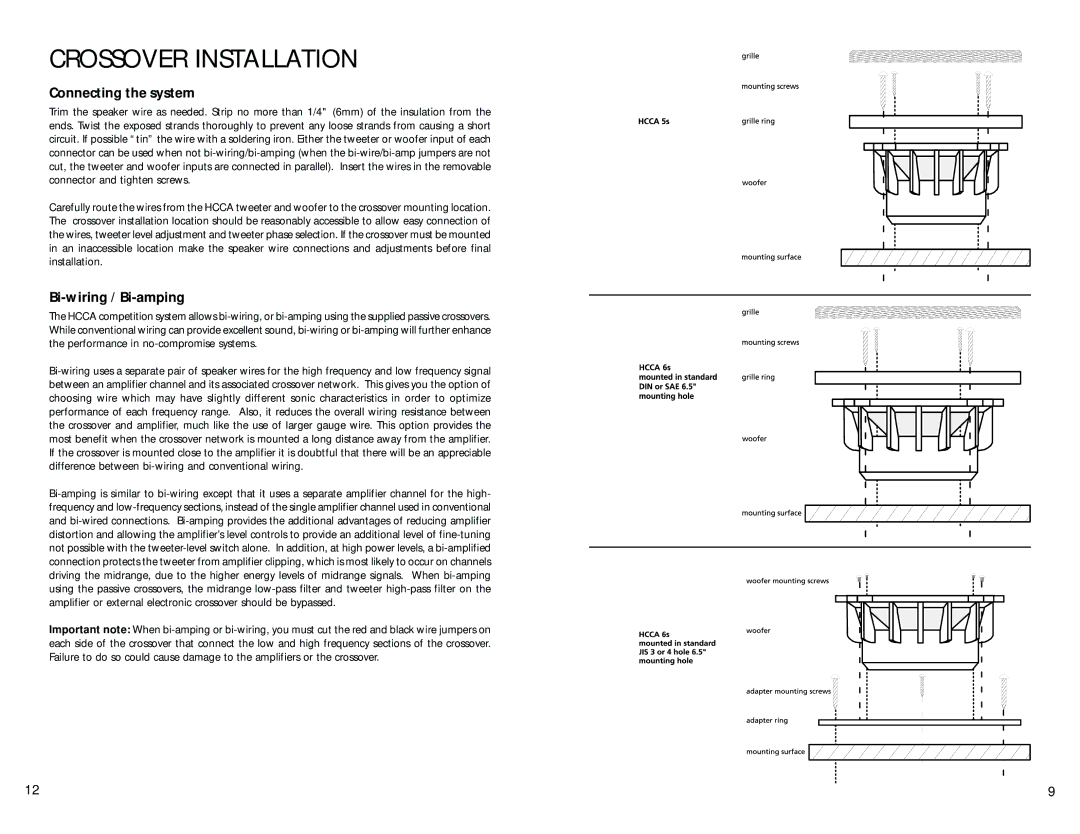 Orion Car Audio Orion HCCA Competition manual Crossover Installation, Connecting the system, Bi-wiring / Bi-amping 