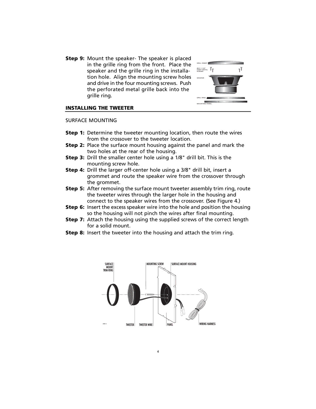 Orion Car Audio P5.2, P6.2 manual Installing the Tweeter, Surface Mounting 