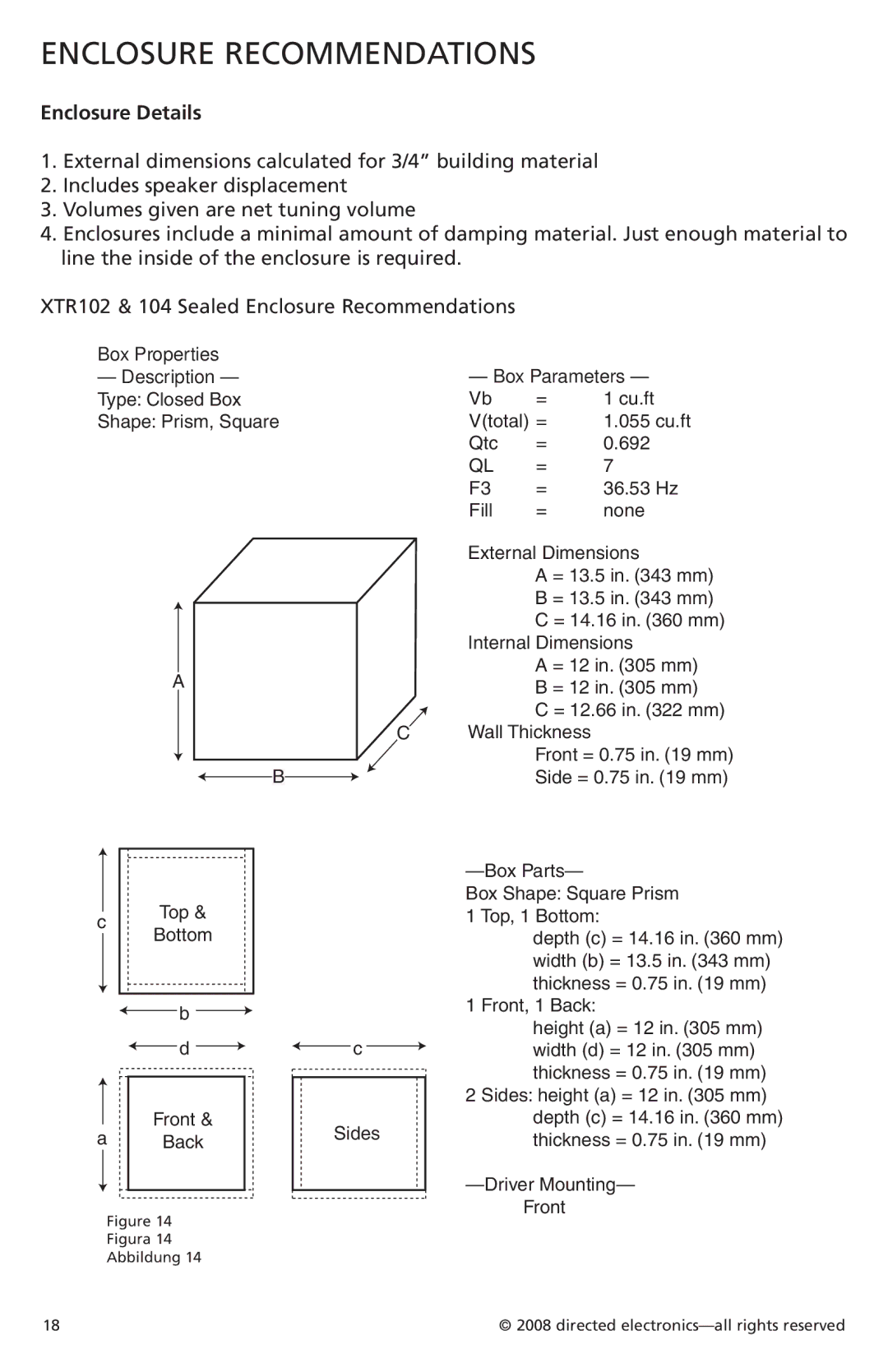 Orion Car Audio XTR122, XTR154, XTR152, XTR124, XTR104, XTR102 owner manual Enclosure Recommendations, Box Properties 