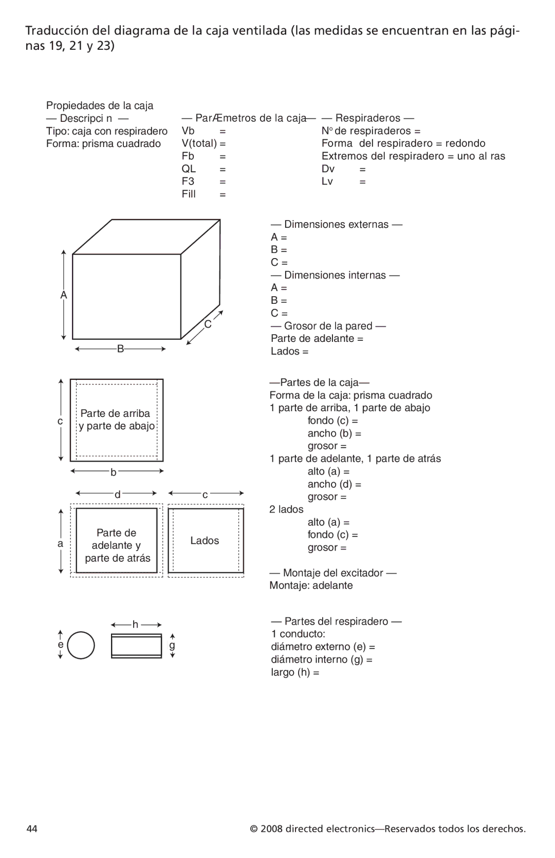 Orion Car Audio XTR152, XTR154, XTR122, XTR124, XTR104, XTR102 owner manual Propiedades de la caja 