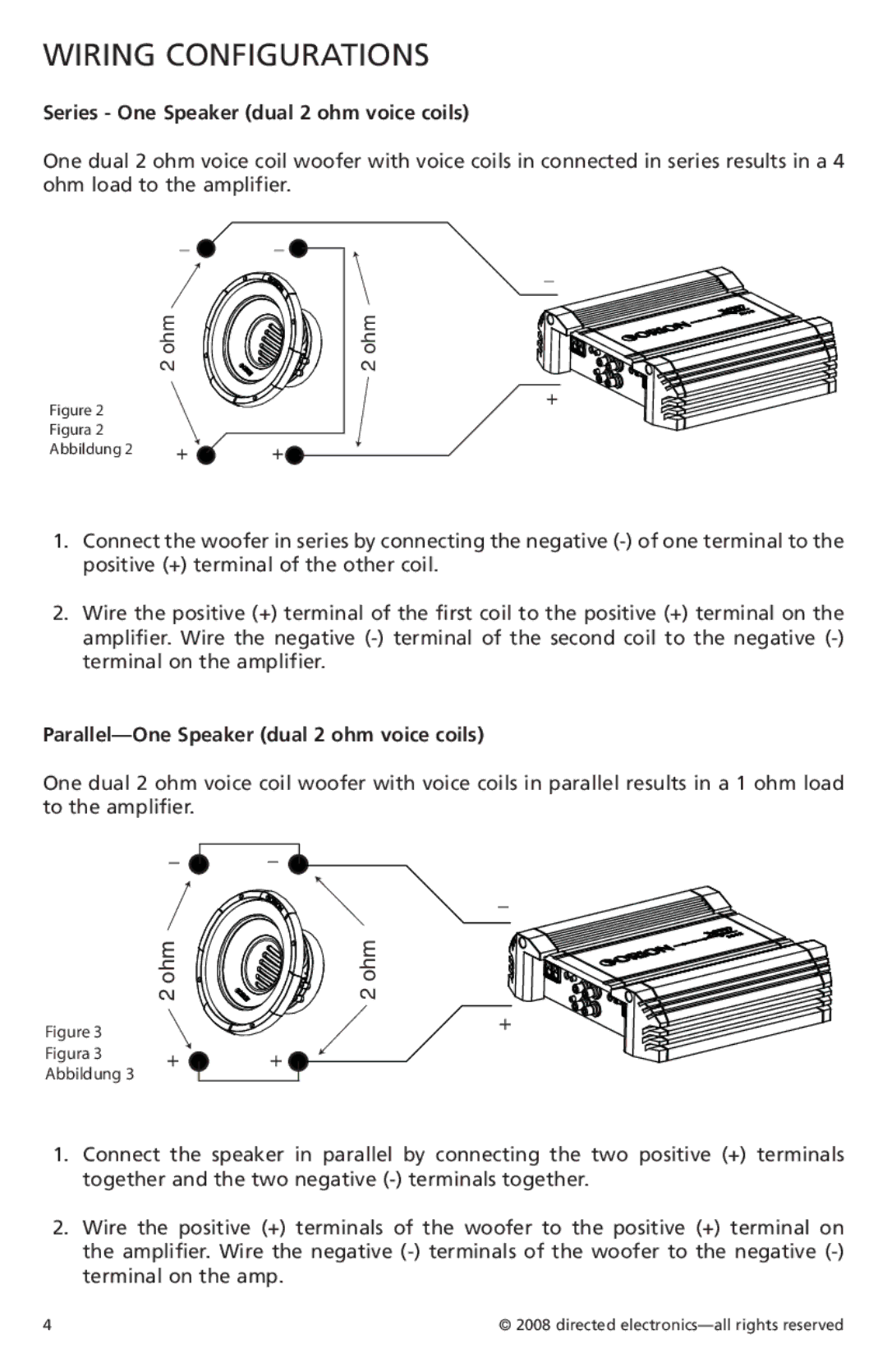 Orion Car Audio XTR102, XTR154, XTR122, XTR152, XTR124 Wiring Configurations, Series One Speaker dual 2 ohm voice coils 