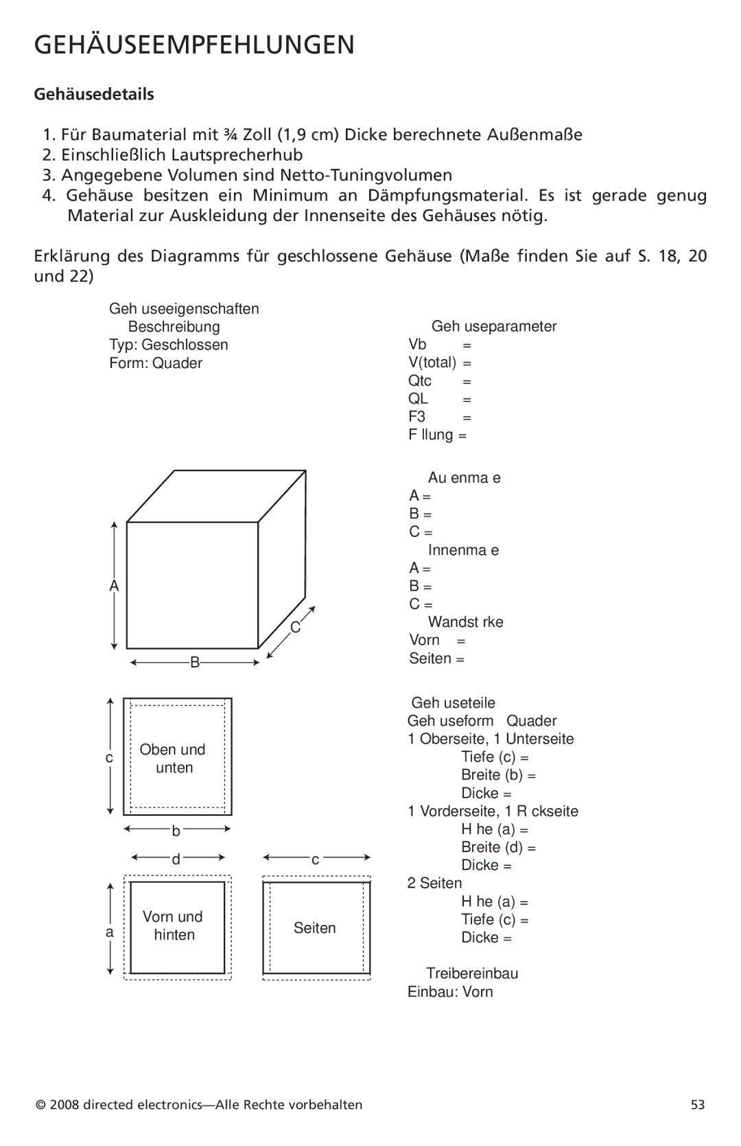 Orion Car Audio XTR102, XTR154, XTR122, XTR152, XTR124, XTR104 owner manual Gehäuseempfehlungen, Gehäusedetails 