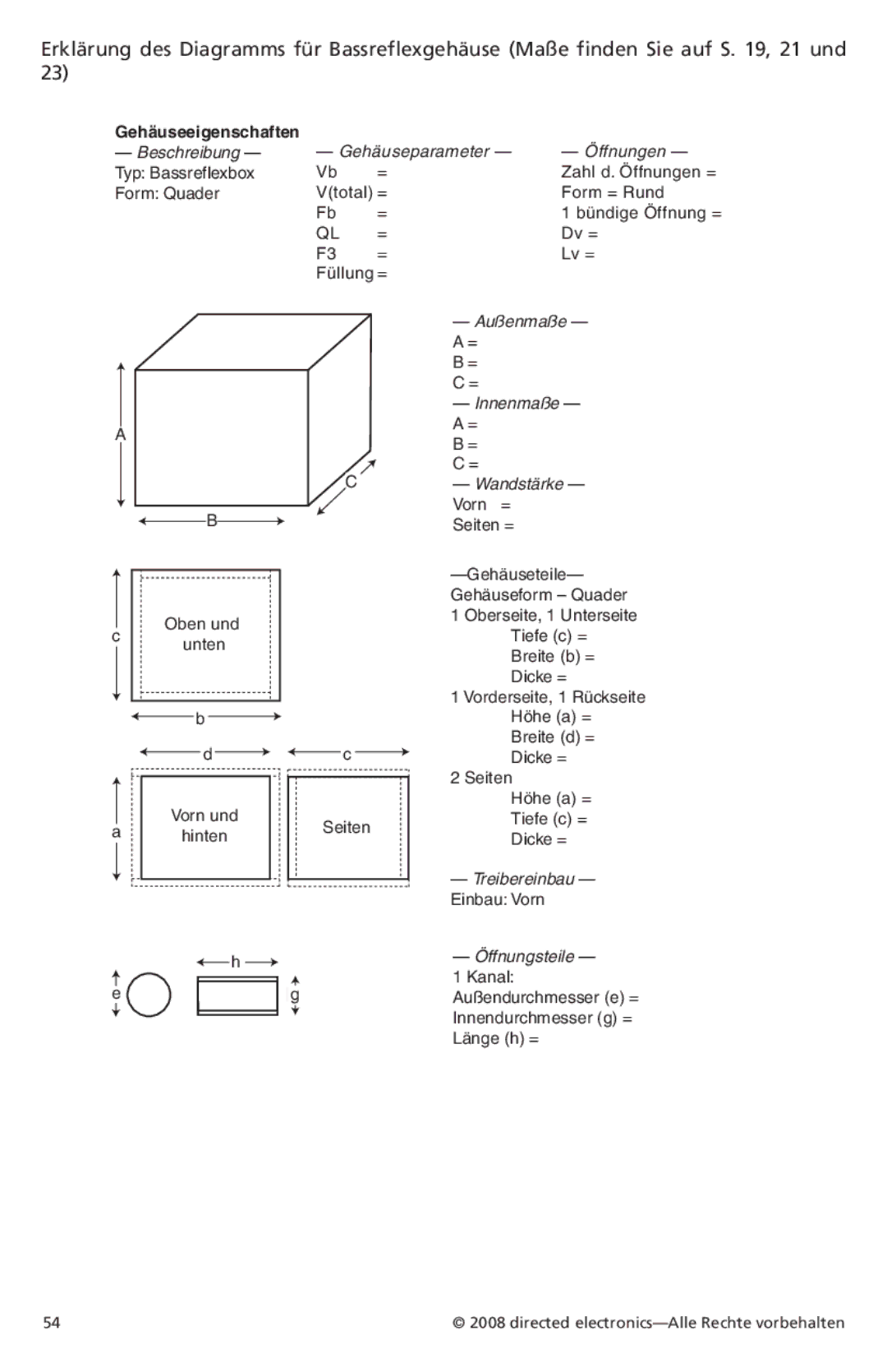 Orion Car Audio XTR154, XTR122, XTR152, XTR124, XTR104, XTR102 owner manual Gehäuseeigenschaften 