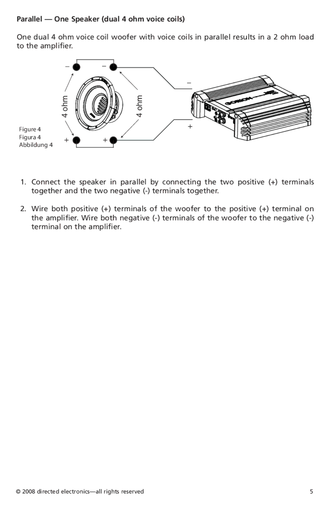 Orion Car Audio XTR154, XTR122, XTR152, XTR124, XTR104, XTR102 owner manual Parallel One Speaker dual 4 ohm voice coils 