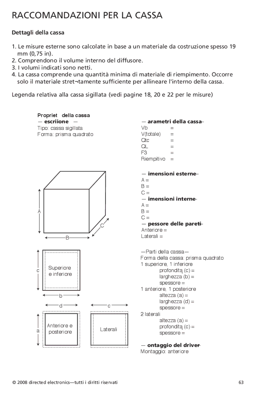 Orion Car Audio XTR124, XTR154, XTR122, XTR152, XTR104, XTR102 owner manual Raccomandazioni PER LA Cassa, Dettagli della cassa 