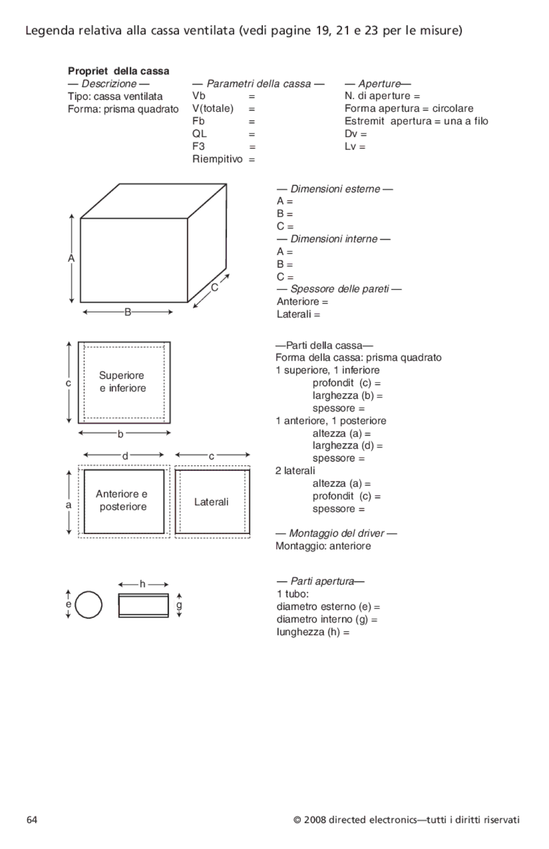 Orion Car Audio XTR104, XTR154, XTR122, XTR152, XTR124, XTR102 owner manual Propriet della cassa 