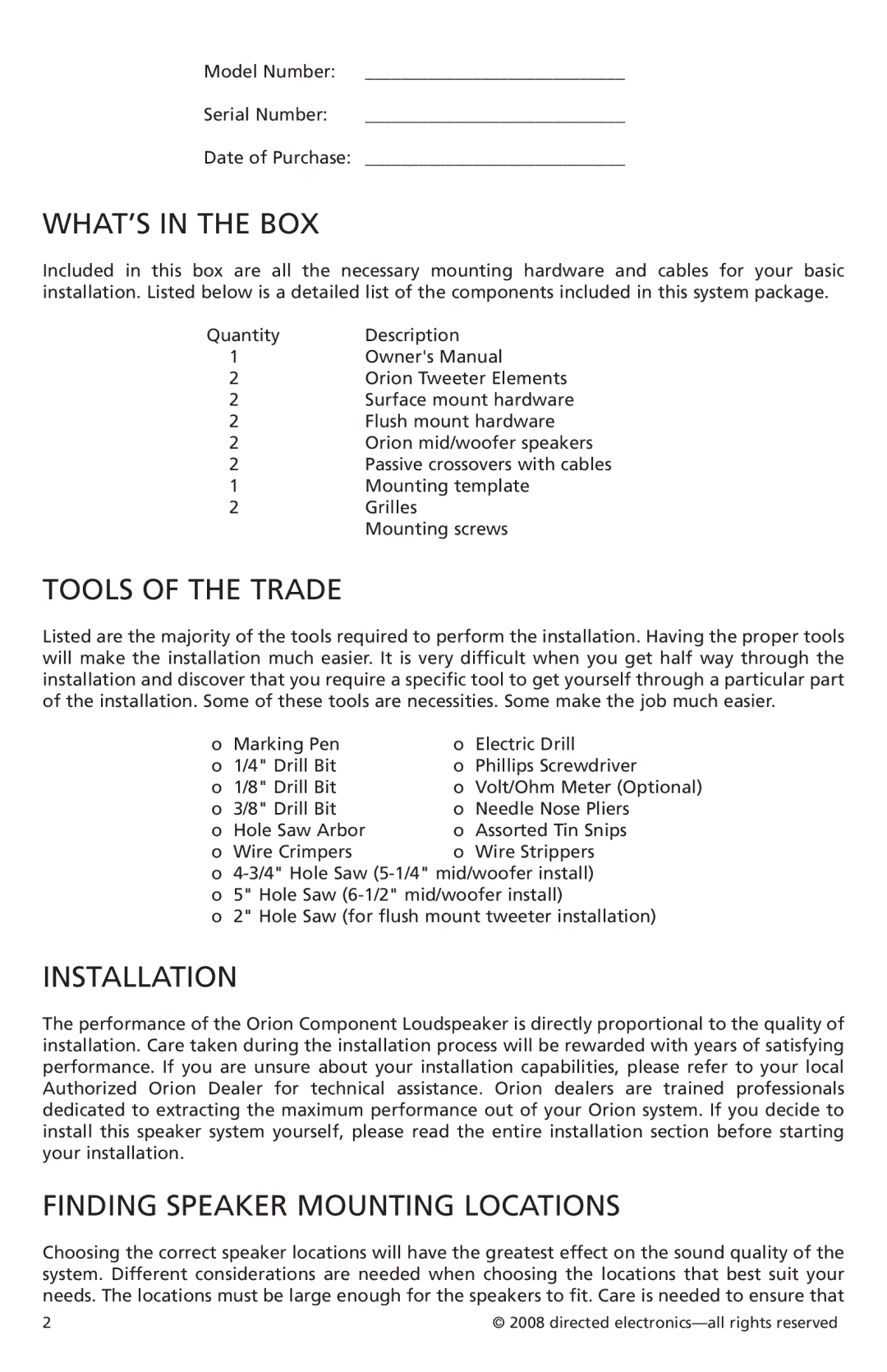 Orion Car Audio XTR52, XTR62 WHAT’S in the BOX, Tools of the Trade, Installation, Finding Speaker Mounting Locations 