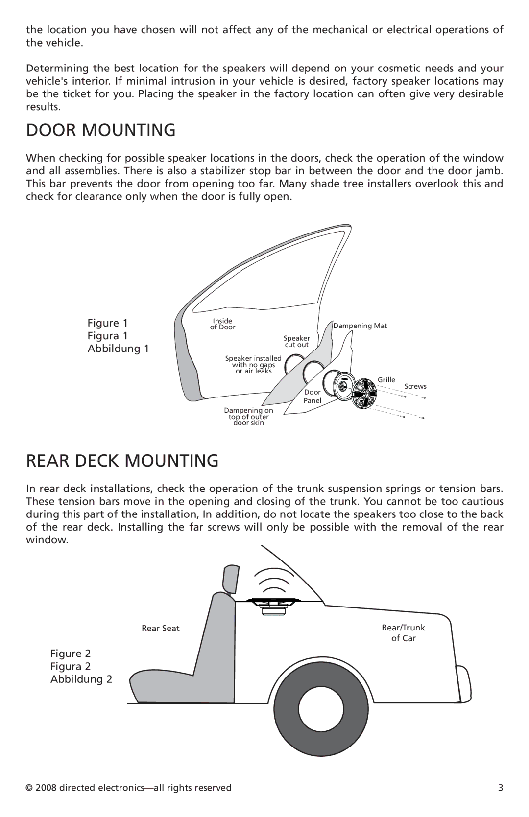 Orion Car Audio XTR62, XTR52 owner manual Door Mounting, Rear Deck Mounting 