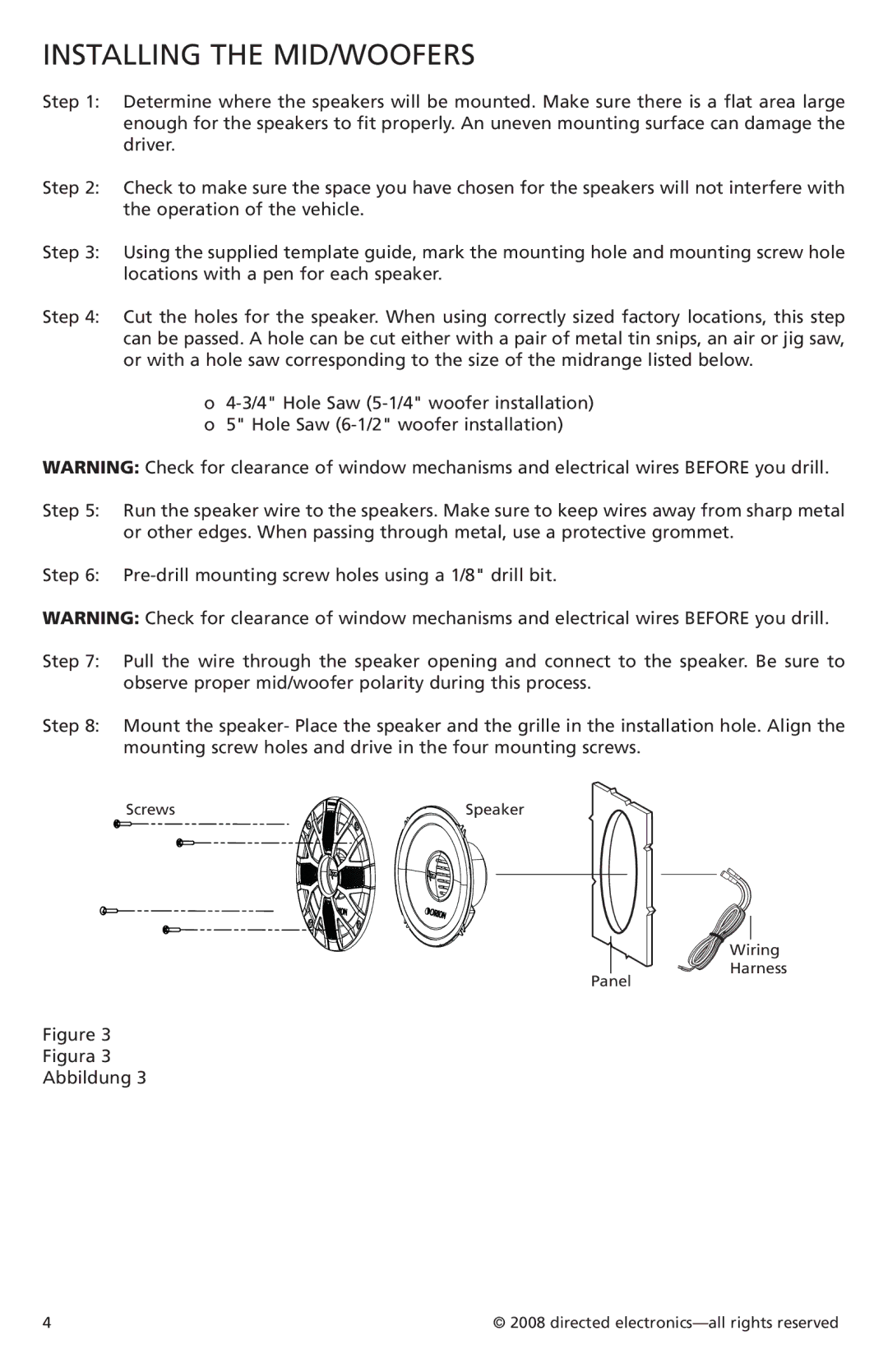 Orion Car Audio XTR52, XTR62 owner manual Installing the MID/WOOFERS 