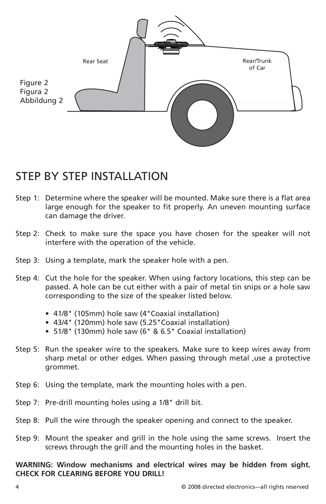 Orion Car Audio XTR462, XTR652, XTR693, XTR602, XTR522, XTR572 Step By Step Installation, Check For Clearing Before You Drill 