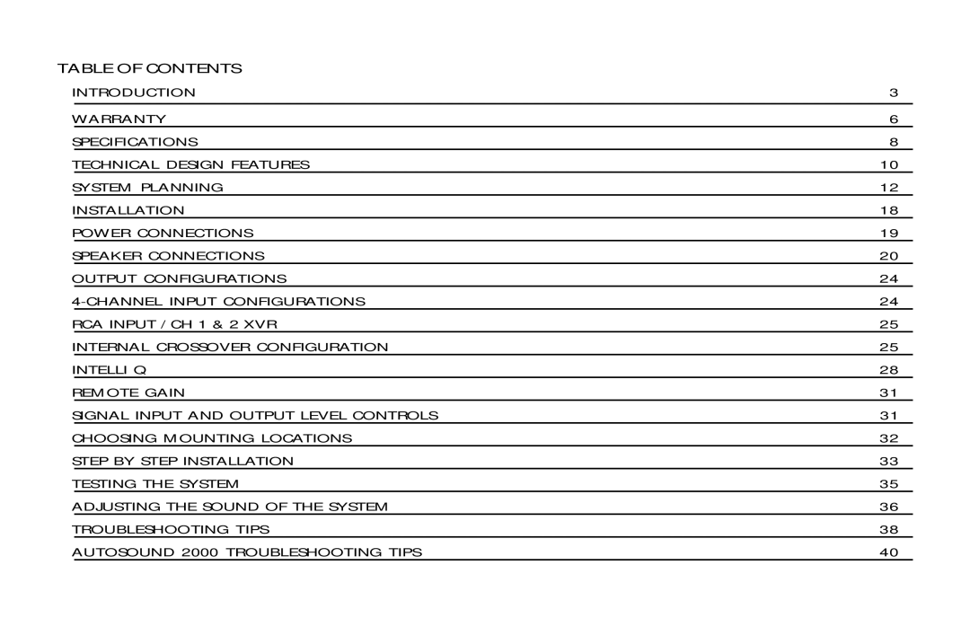 Orion Car Audio XTREME 600.4 owner manual Table of Contents 