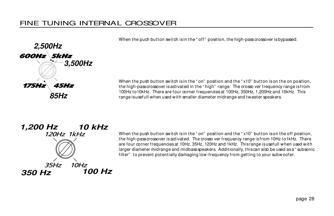 Orion Car Audio XTREME 600.4 owner manual 500Hz 85Hz, Fine Tuning Internal Crossover 