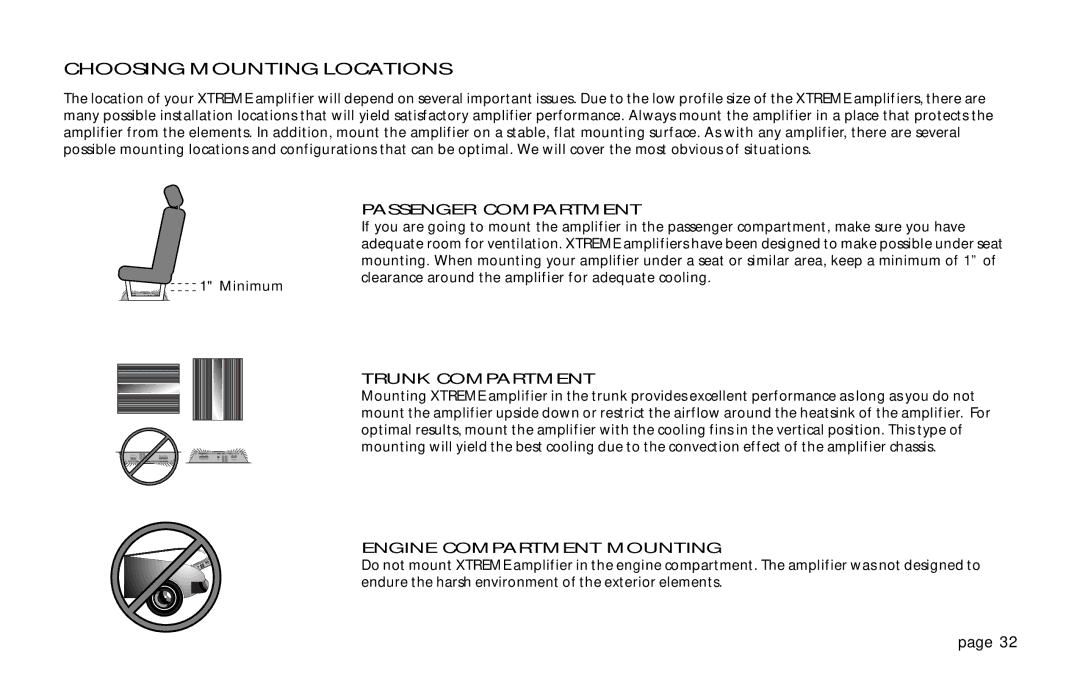 Orion Car Audio XTREME 600.4 owner manual Choosing Mounting Locations, Passenger Compartment 