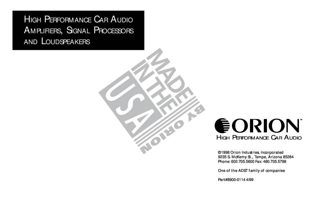 Orion Car Audio XTREME 600.4 owner manual High Performance Car Audio Amplifiers, Signal Processors, And Loudspeakers 