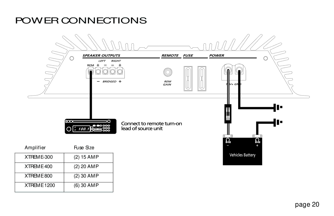 Orion Car Audio XTREME 800, XTREME 1200, XTREME 400, XTREME 300 owner manual Power Connections, XTREME-300, Xtreme 