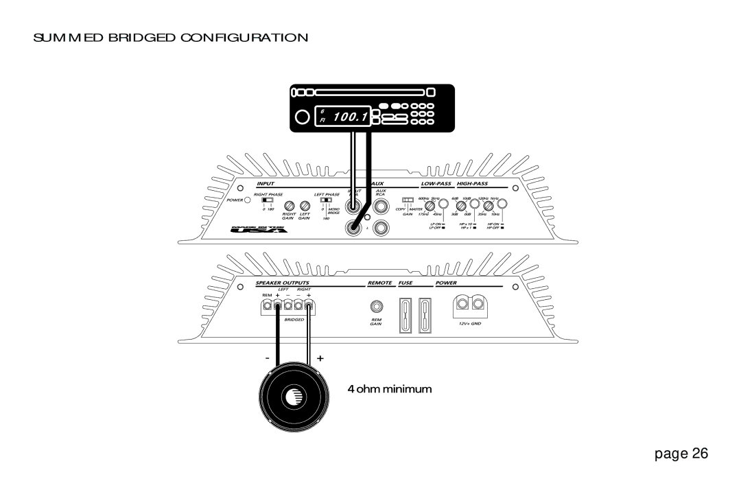 Orion Car Audio XTREME 400, XTREME 800, XTREME 1200, XTREME 300 owner manual Summed Bridged Configuration 