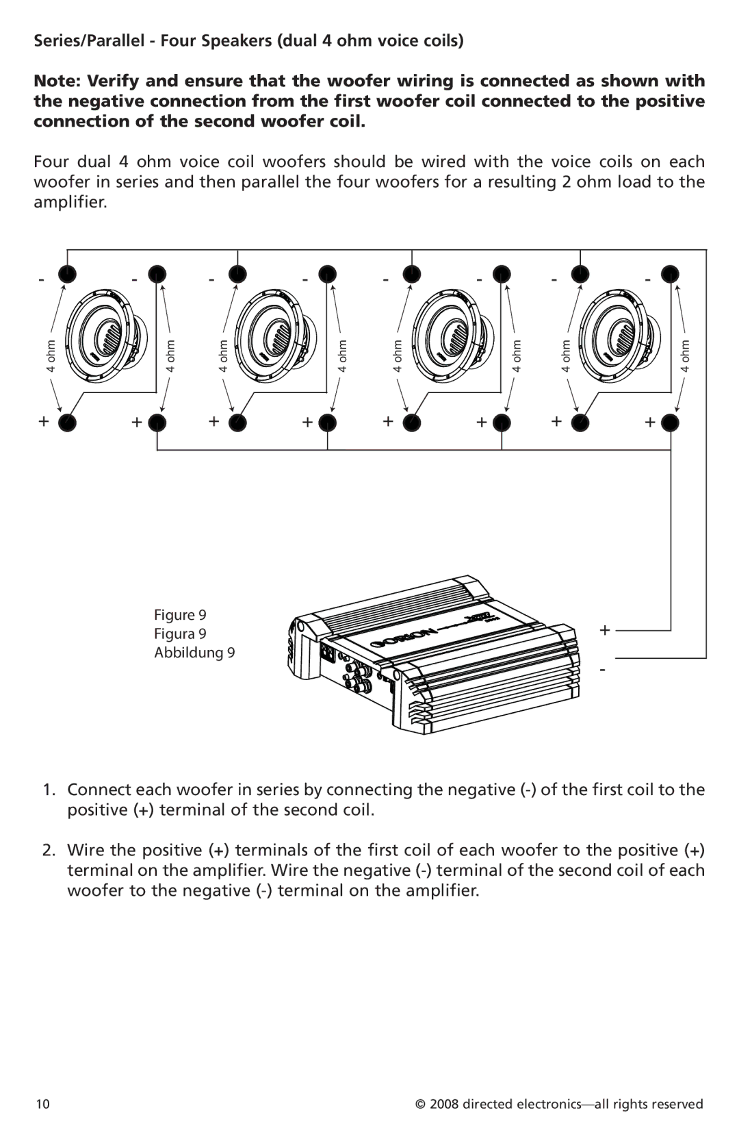 Orion Car Audio XTRPRO104, XTRPRO154, XTRPRO152, XTRPRO124 Series/Parallel Four Speakers dual 4 ohm voice coils, Figura 