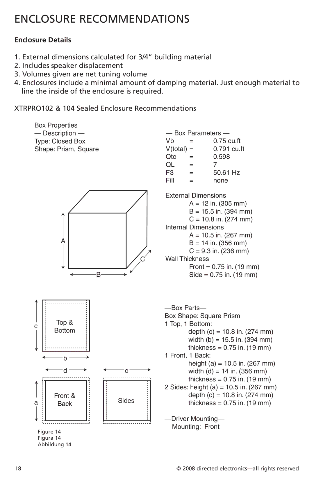 Orion Car Audio XTRPRO152, XTRPRO154, XTRPRO124, XTRPRO102, XTRPRO122, XTRPRO104 Enclosure Recommendations, Box Properties 