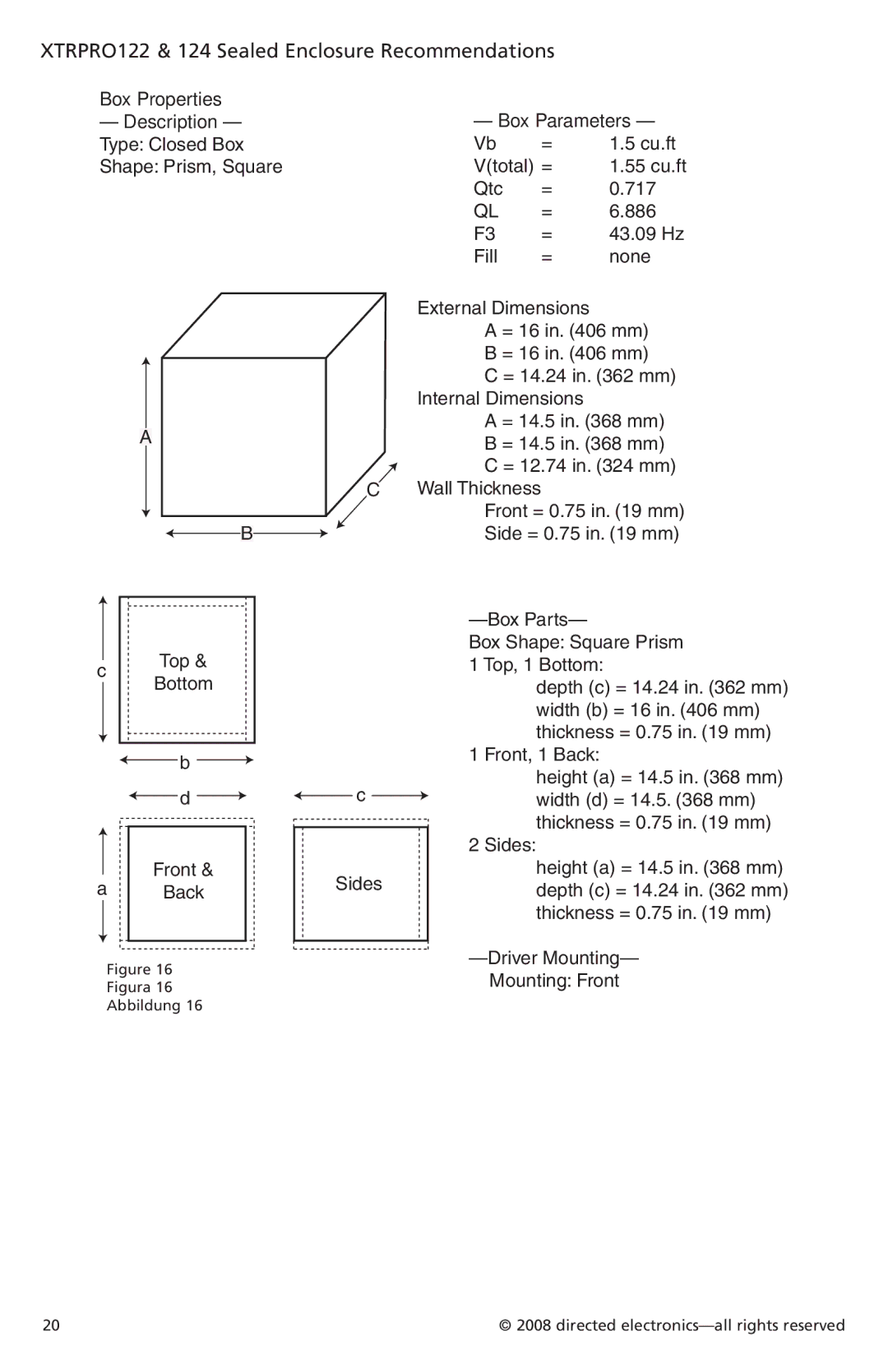 Orion Car Audio XTRPRO102, XTRPRO154, XTRPRO152, XTRPRO124, XTRPRO104 XTRPRO122 & 124 Sealed Enclosure Recommendations 