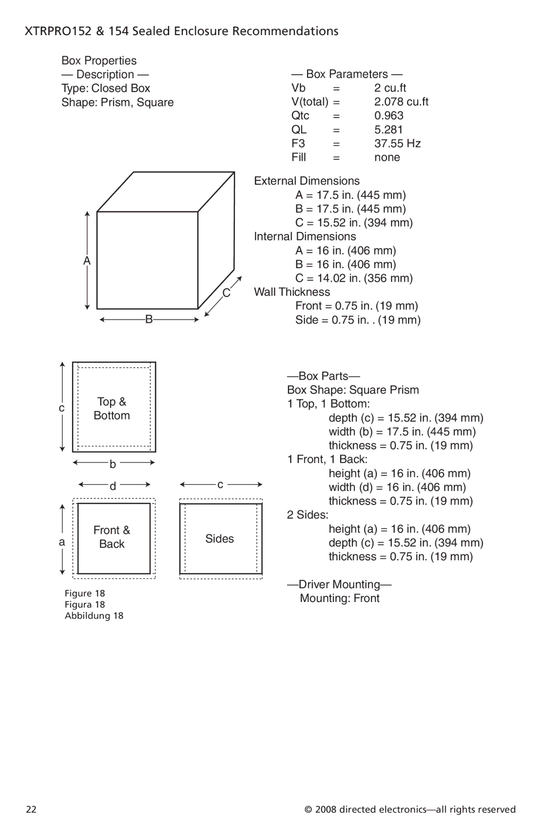 Orion Car Audio XTRPRO104, XTRPRO154, XTRPRO124, XTRPRO102, XTRPRO122 XTRPRO152 & 154 Sealed Enclosure Recommendations 