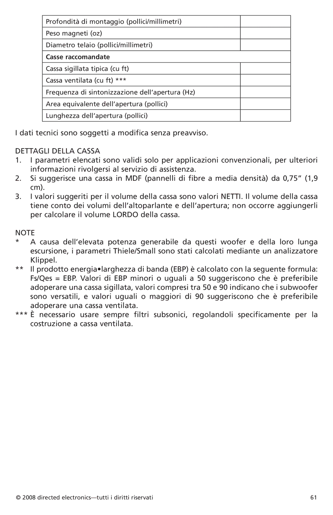 Orion Car Audio XTRPRO152, XTRPRO154, XTRPRO124 Dati tecnici sono soggetti a modifica senza preavviso, Casse raccomandate 