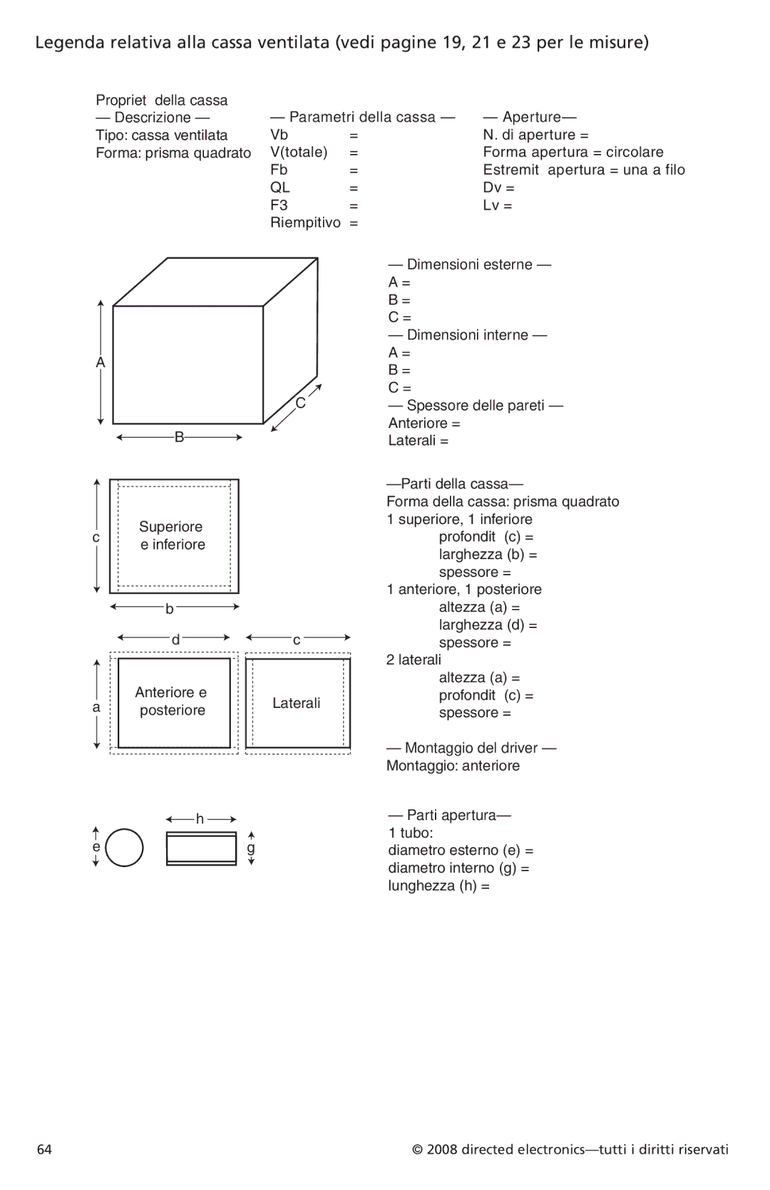 Orion Car Audio XTRPRO122, XTRPRO154, XTRPRO152, XTRPRO124, XTRPRO102, XTRPRO104 owner manual Propriet della cassa 