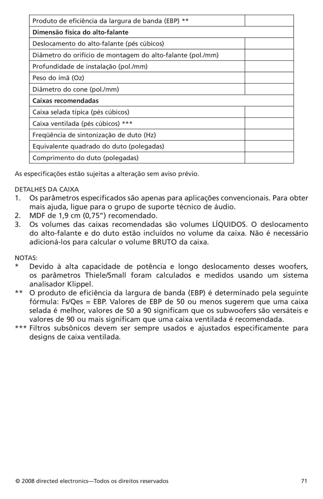 Orion Car Audio XTRPRO104, XTRPRO154, XTRPRO152, XTRPRO124, XTRPRO102 Dimensão física do alto-falante, Caixas recomendadas 