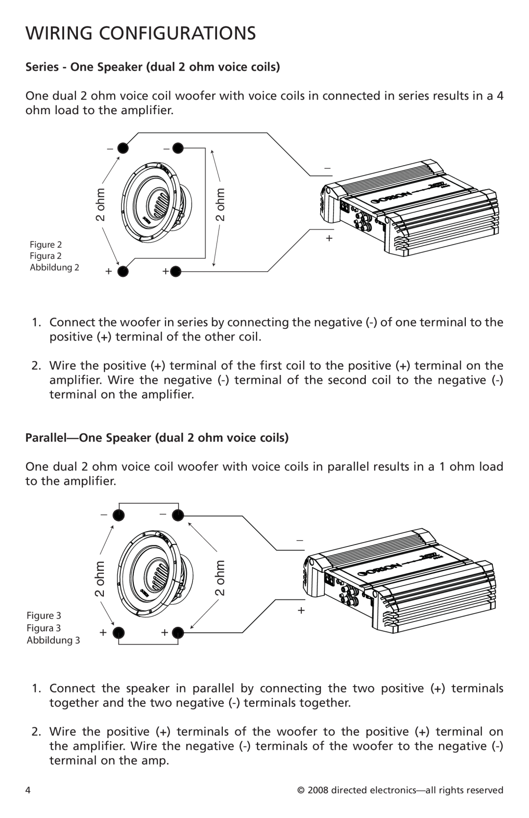 Orion Car Audio XTRPRO104, XTRPRO154, XTRPRO152, XTRPRO124, XTRPRO102, XTRPRO122 owner manual Wiring Configurations, 2 ohm 