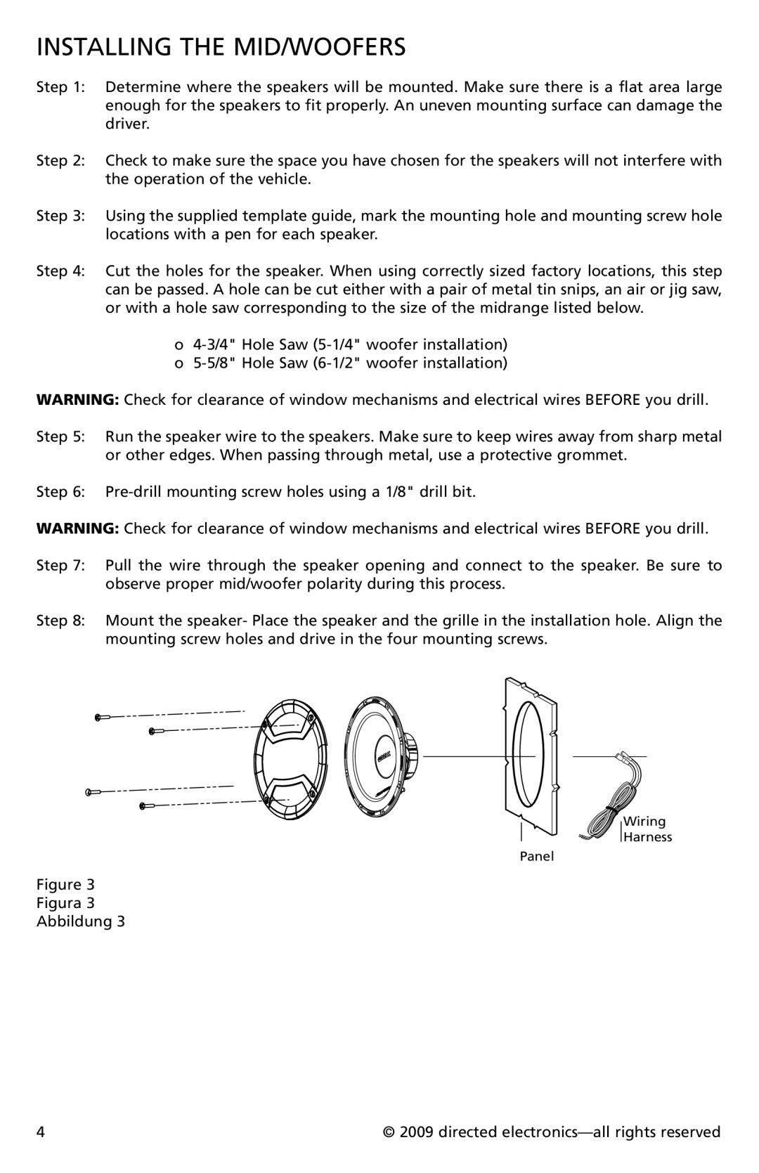 Orion CO652, CO552 owner manual Installing the Mid/Woofers 