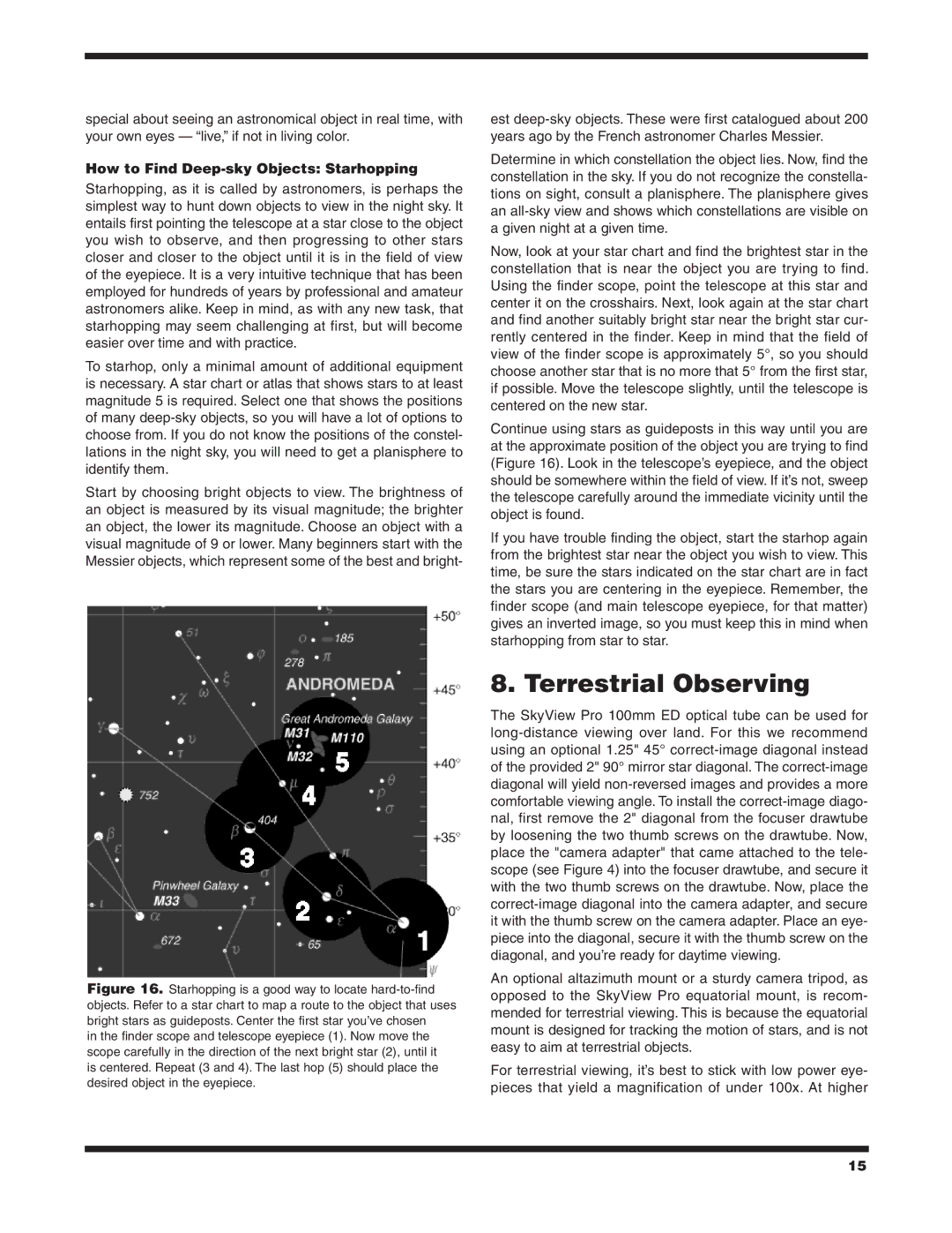 Orion ED EQ instruction manual Terrestrial Observing, How to Find Deep-sky Objects Starhopping 