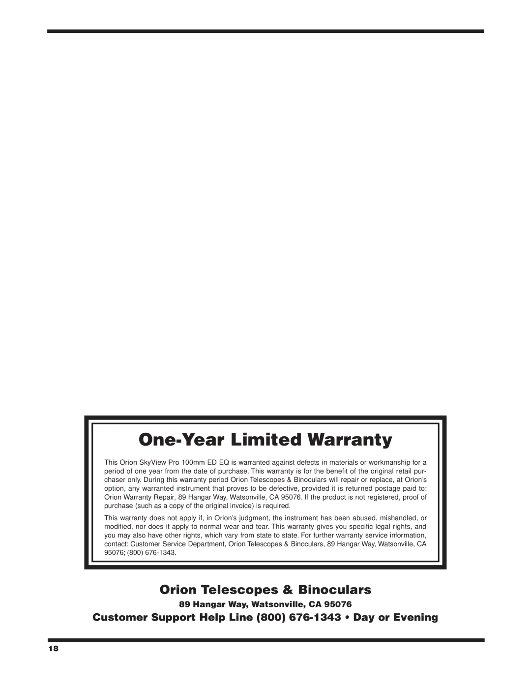 Orion ED EQ instruction manual One-Year Limited Warranty 