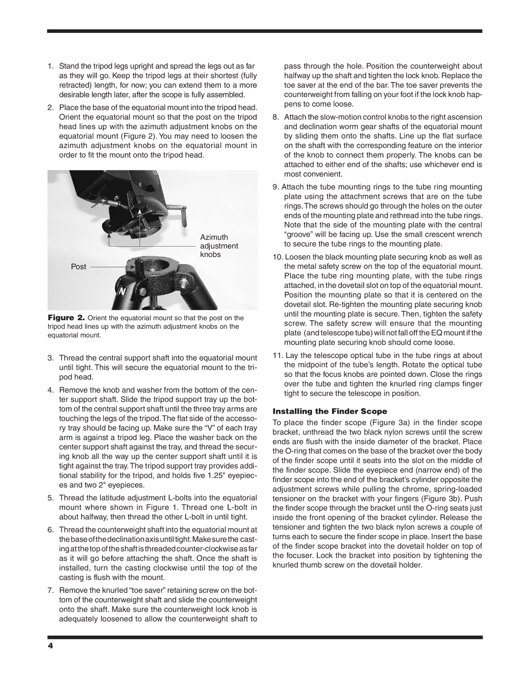 Orion ED EQ instruction manual Installing the Finder Scope 