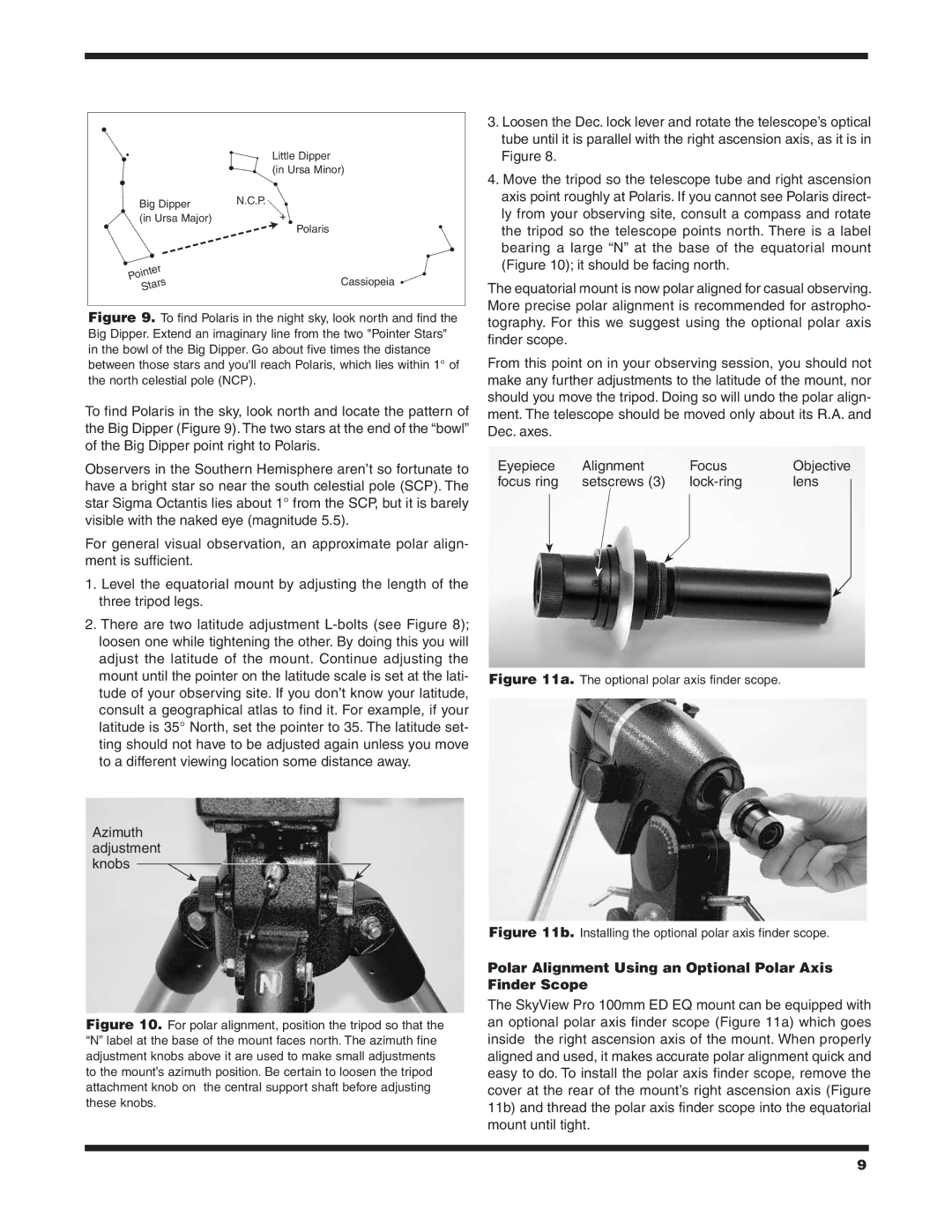 Orion ED EQ instruction manual Polar Alignment Using an Optional Polar Axis Finder Scope, Optional polar axis finder scope 