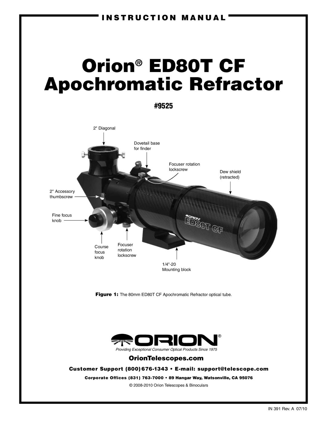 Orion ED80T CF instruction manual S t r u c t i o n M a n u a l, #9525 