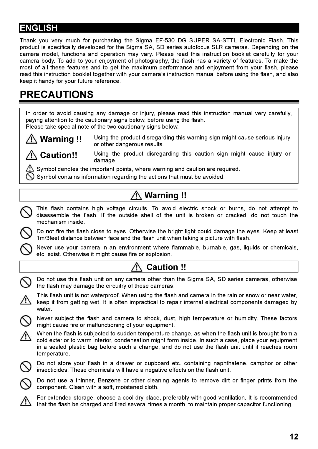 Orion EF-530 instruction manual Precautions 