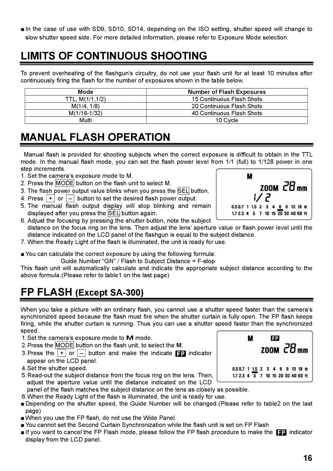 Orion EF-530 instruction manual Limits of Continuous Shooting, Manual Flash Operation 