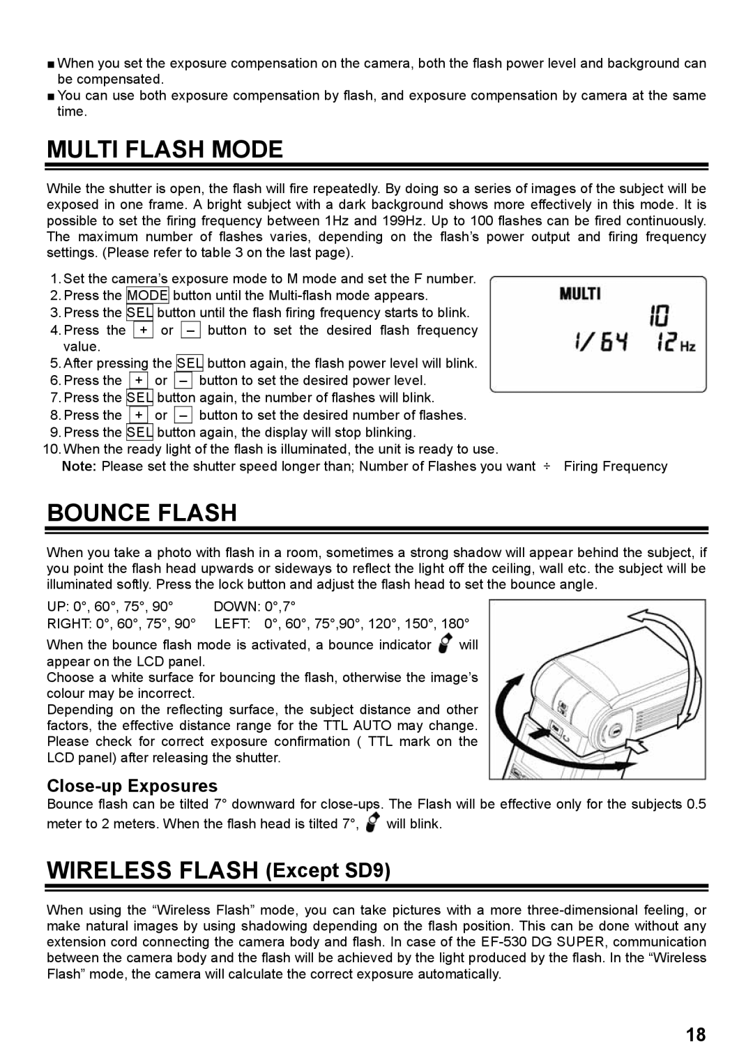 Orion EF-530 instruction manual Multi Flash Mode, Bounce Flash 