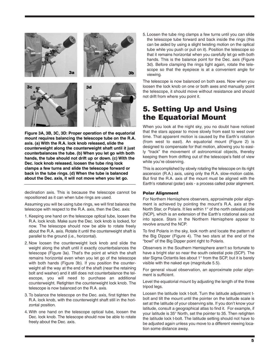 Orion EQ-2 instruction manual Setting Up and Using the Equatorial Mount, 3a3b 3c3d, Polar Alignment 