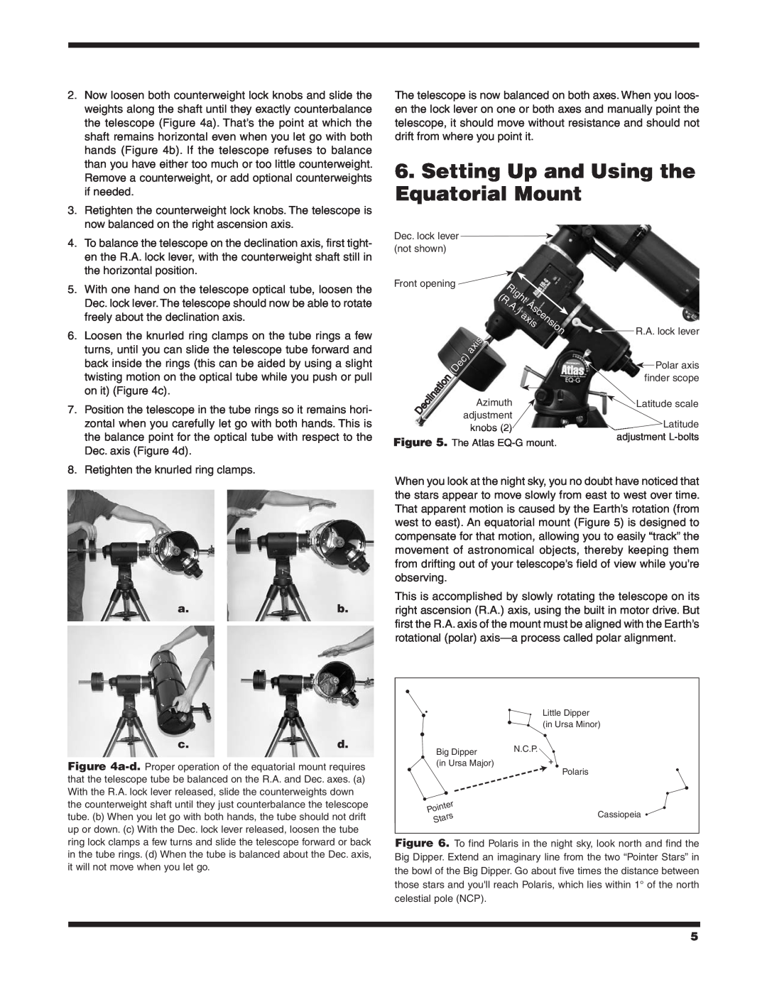 Orion EQ-G instruction manual Setting Up and Using the Equatorial Mount, RRight, axis, a.b c.d 