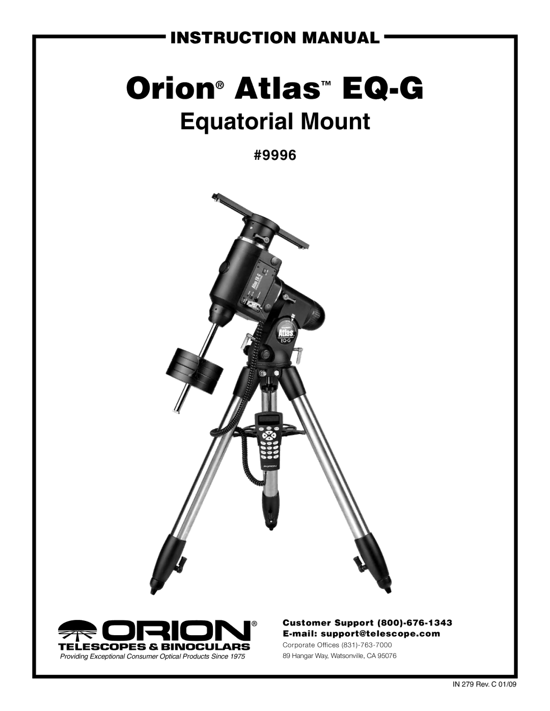 Orion instruction manual Orion Atlas EQ-G, #9996 